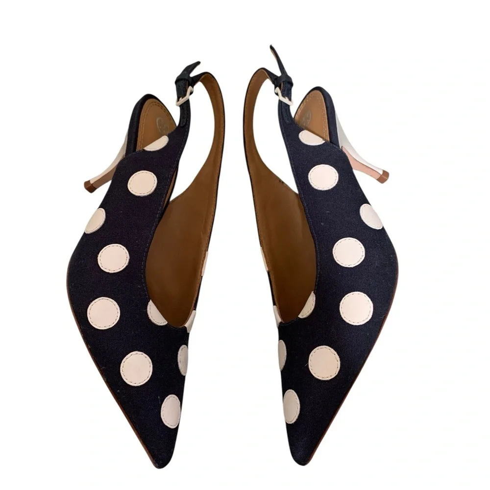 Tory Burch Navy and White Spenser Polka Dot Heels